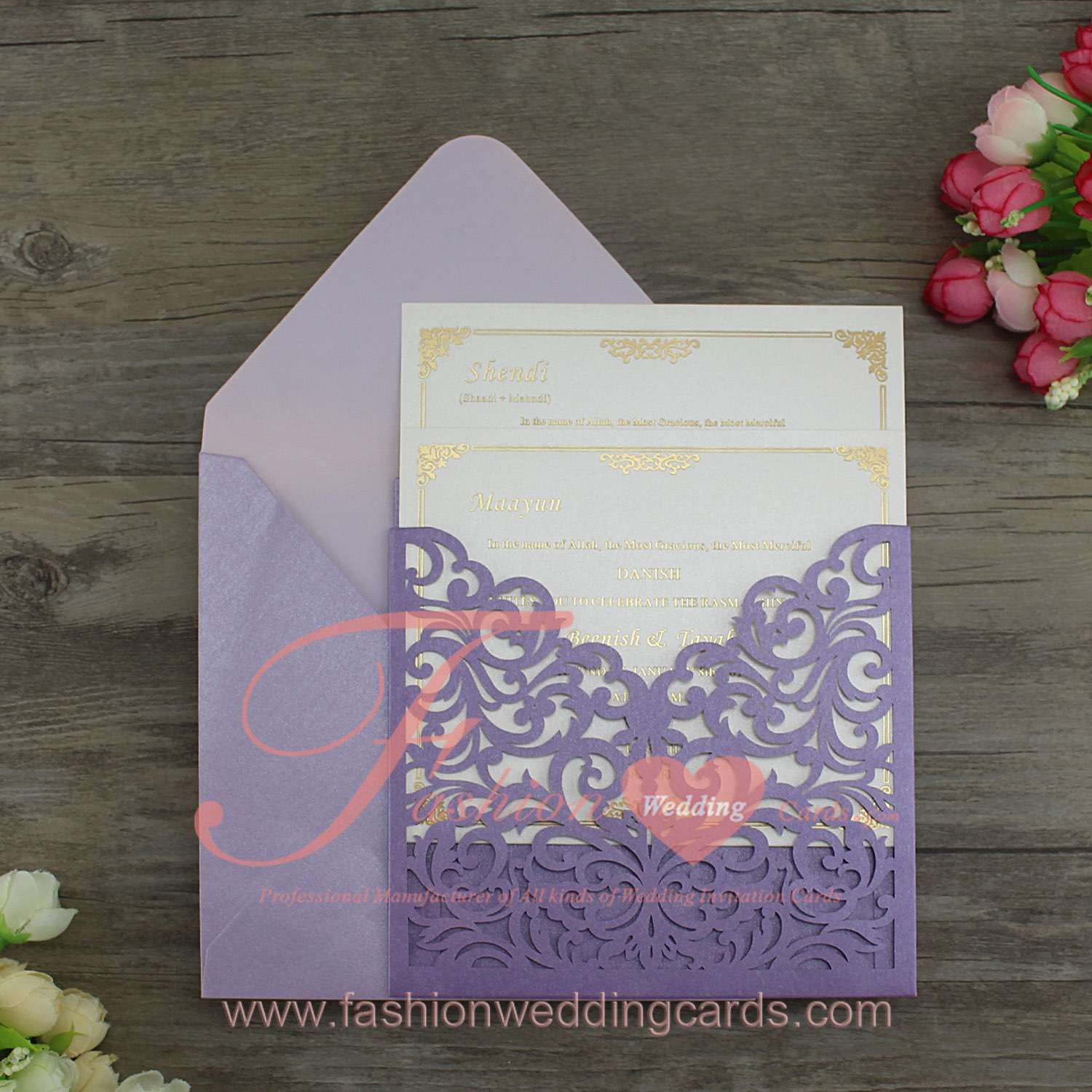 Laser Cut Bridal Shower Wedding Invitation with Ribbon